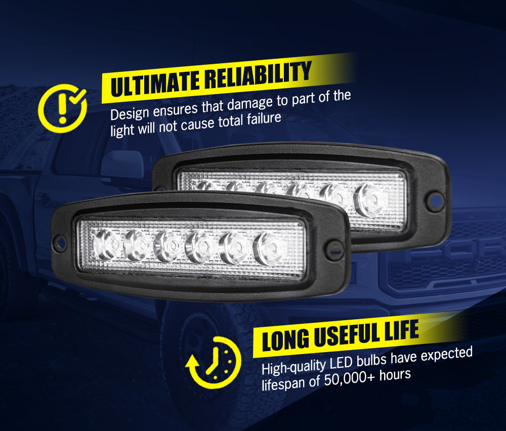LIGHTFOX 2x 7inch LED Work Light Bar Flood Flush Mount Reverse Fog Lamp Offroad 4WD
