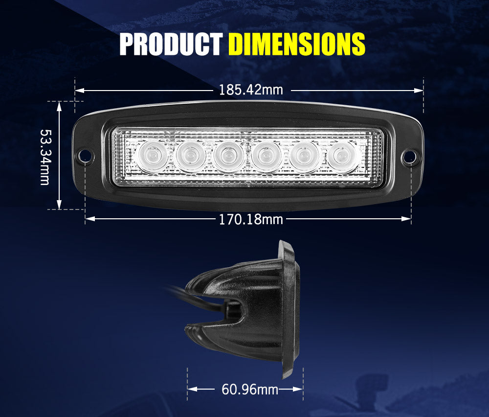 LIGHTFOX 2x 7inch LED Work Light Bar Flood Flush Mount Reverse Fog Lamp Offroad 4WD