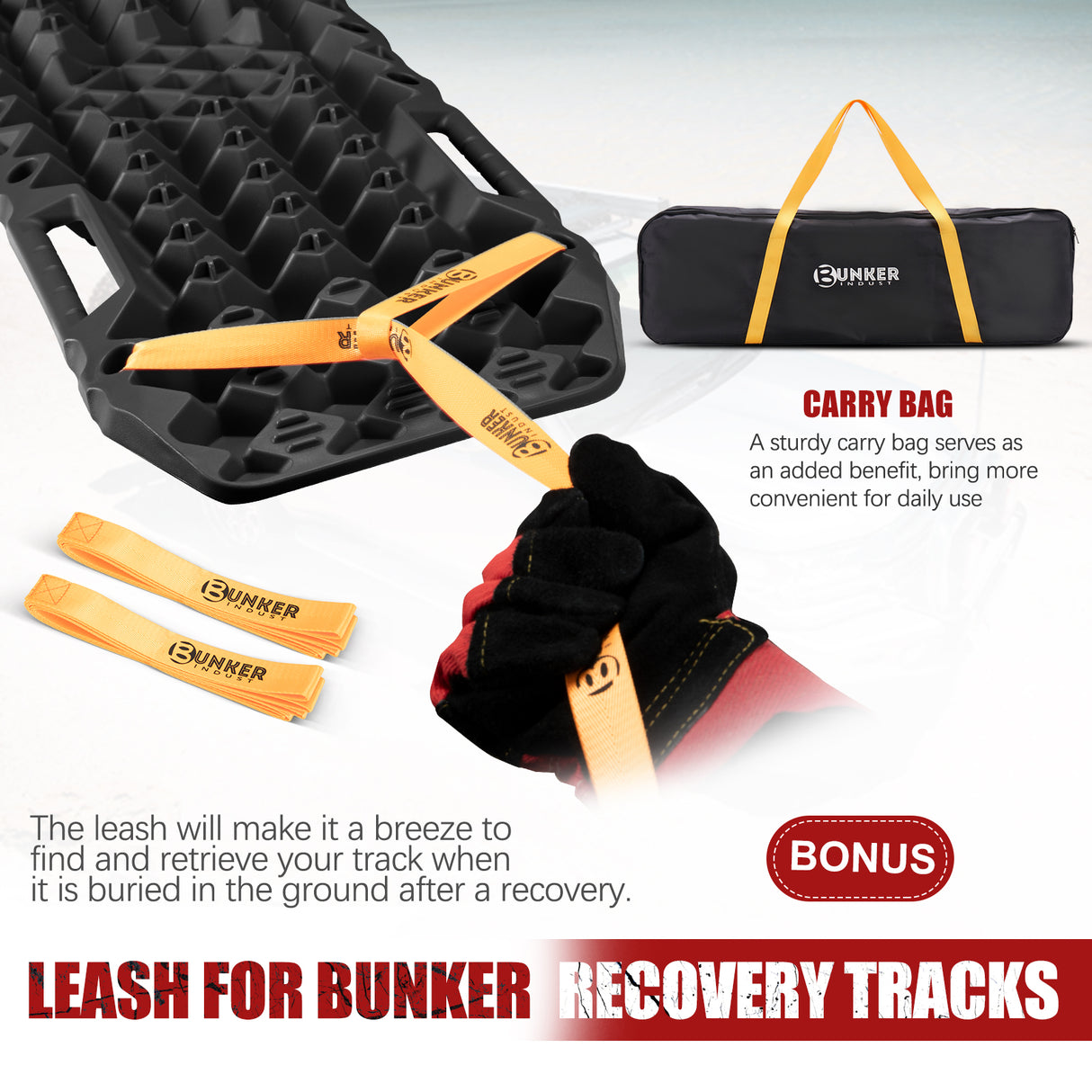 BUNKER INDUST Recovery Tracks Sand Track with Jack Base Pair 10T Mud Snow OffRoad 4WD Black