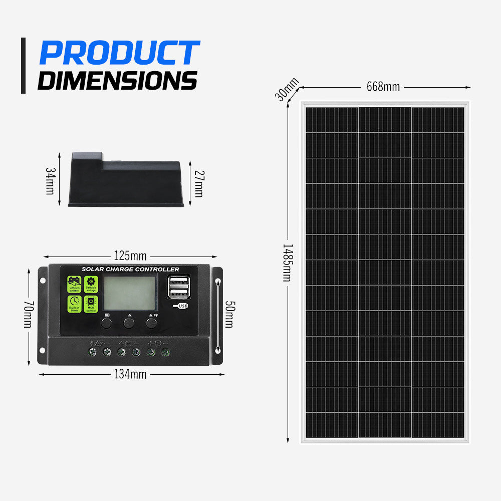 ATEM POWER 12V 200W Solar Panel Kit Mono Fixed Caravan Camping Power Battery Charging