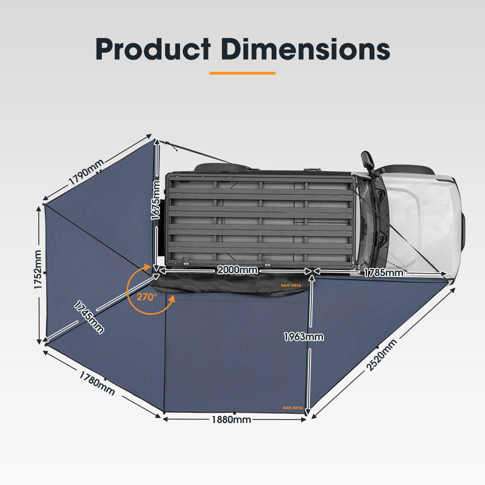 San Hima 270 Degree Free-Standing Awning-Driver Side 600D Oxford UPF50+ 4X4