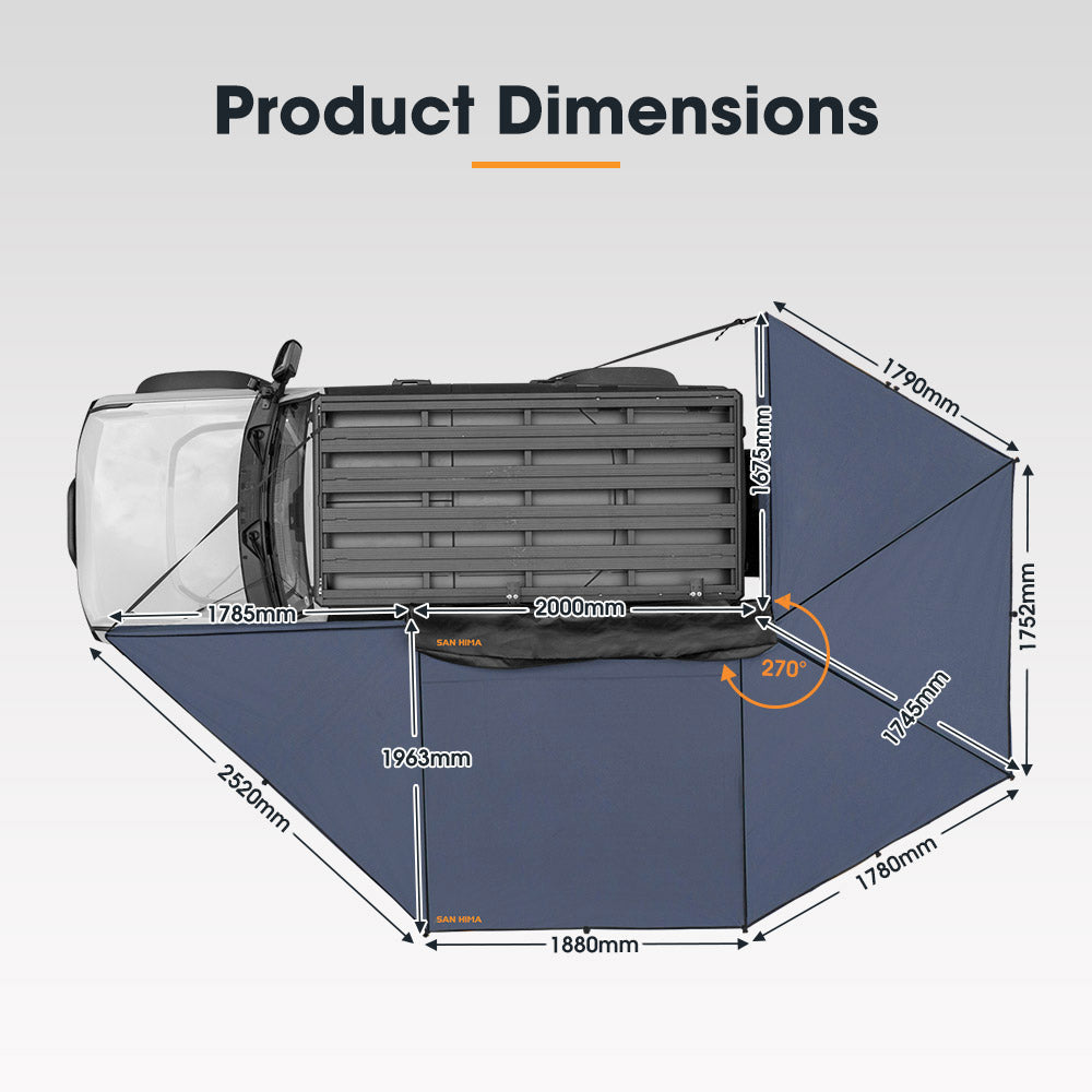 San Hima 270 Degree Free-Standing Awning-Passenger Side 600D Oxford UPF50+ 4X4