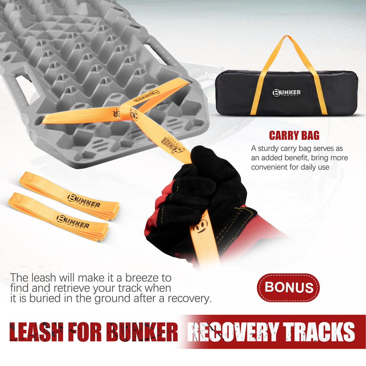 BUNKER INDUST Sand Recovery Tracks with Jack Base Mud Snow Grass Trax Car Offroad 4WD 4x4 Grey