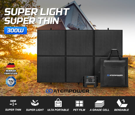 ATEM POWER 12V 300W Folding Solar Mat Flexible Blanket Solar Panel Kit Camping Charger