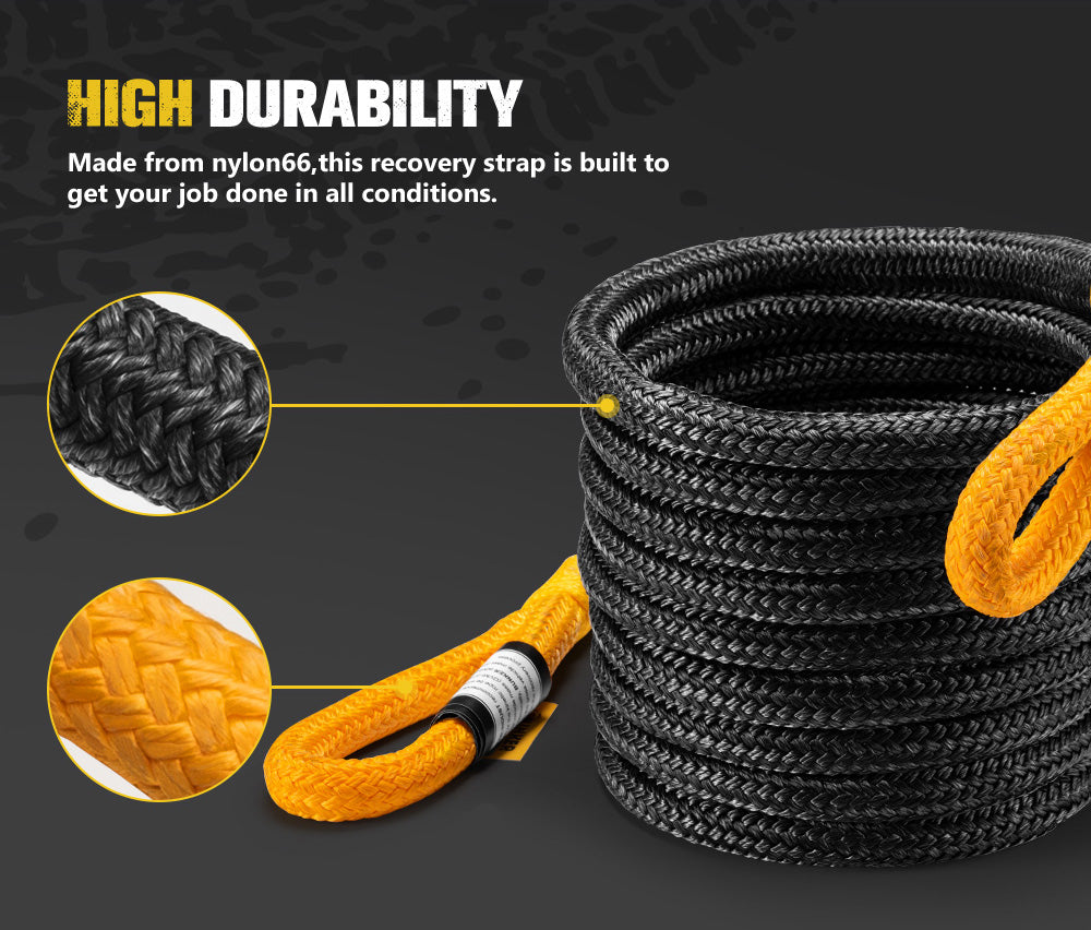 Bunker Indust Kinetic Recovery Rope 25mmx9m Snatch Strap Soft Shackle 15 422kg