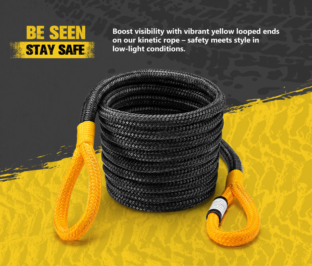 Bunker Indust Kinetic Recovery Rope 25mmx9m Snatch Strap Soft Shackle 15 422kg