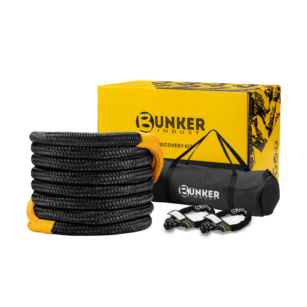 Bunker Indust Kinetic Recovery Rope 25mmx9m Snatch Strap Soft Shackle 15 422kg