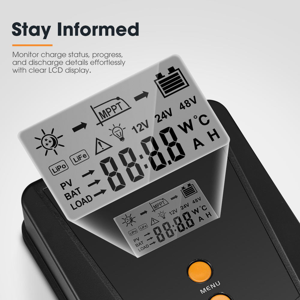 San Hima MPPT Solar Charge Controller 12V 24V Inbulit Bluetooth LCD Display