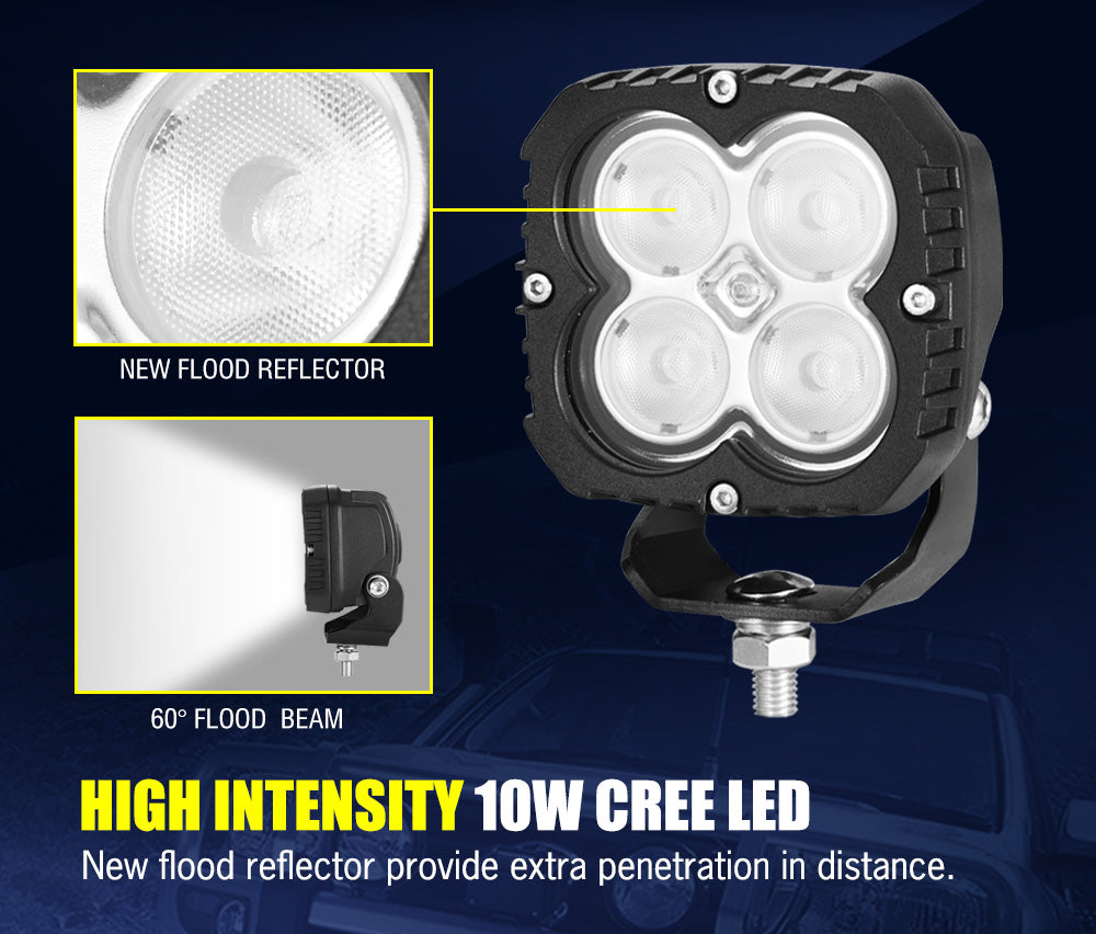 LIGHTFOX 4inch Heavy Duty LED Work Lamp Flood Beam Industrial Light