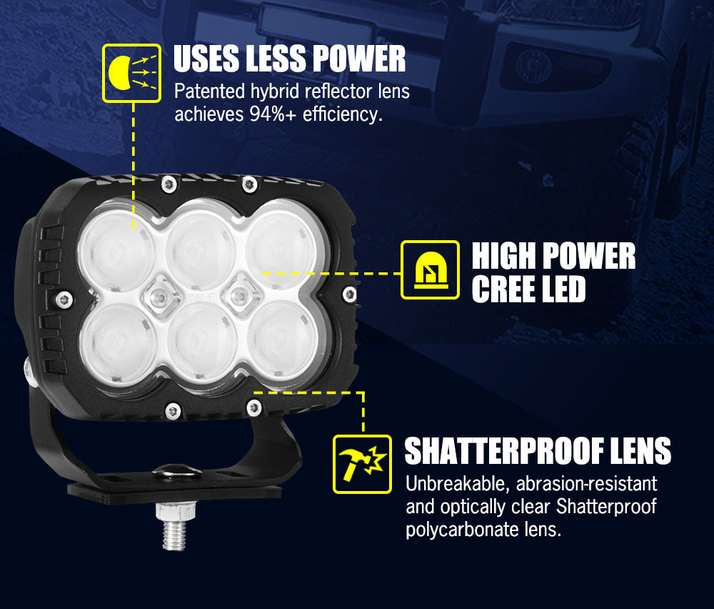 LIGHTFOX 2x 5inch LED Work Light Flood Beam Heavy Duty Fog Driving Lamp 4WD OffRoad