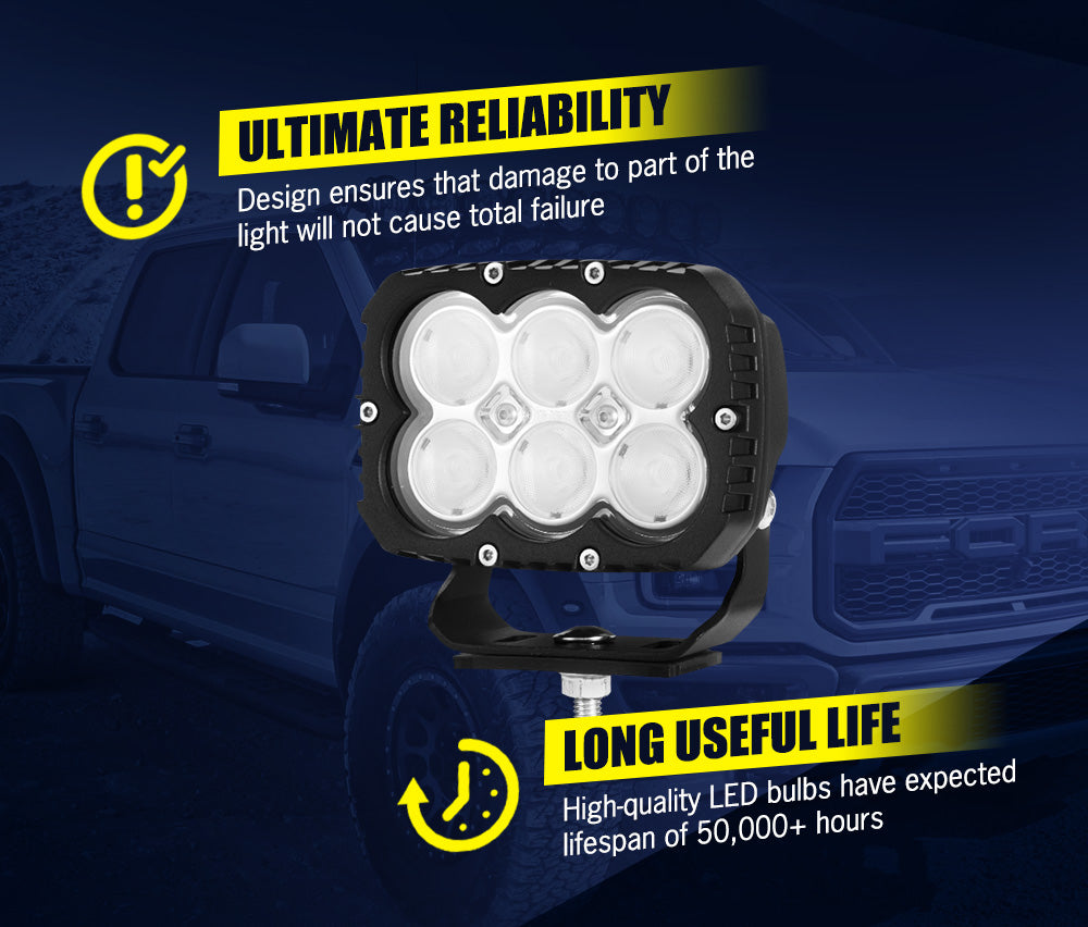 LIGHTFOX 2x 5inch LED Work Light Flood Beam Heavy Duty Fog Driving Lamp 4WD OffRoad