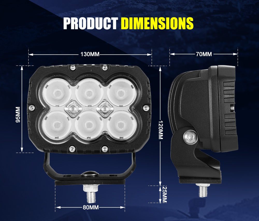 LIGHTFOX 2x 5inch LED Work Light Flood Beam Heavy Duty Fog Driving Lamp 4WD OffRoad