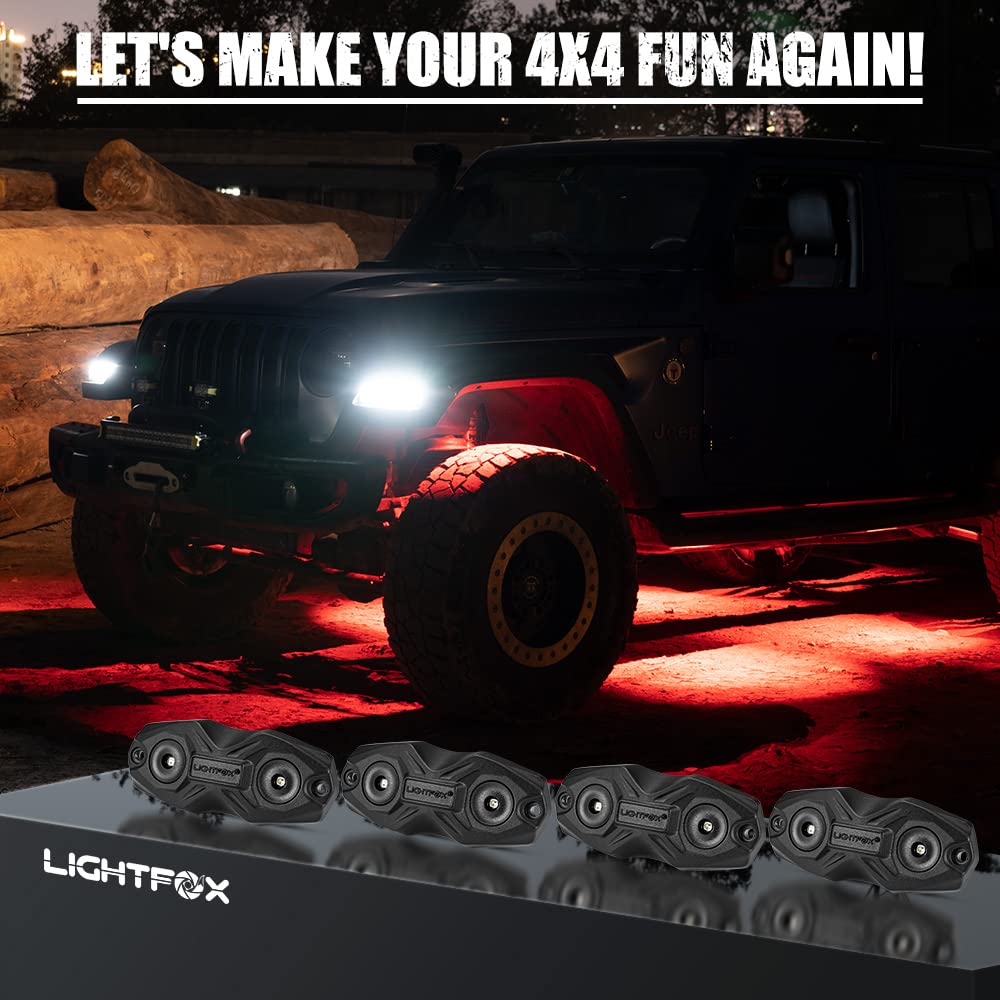 LIGHTFOX 4X RGBW LED Rock Lights White Wireless Bluetooth Music Multi Color