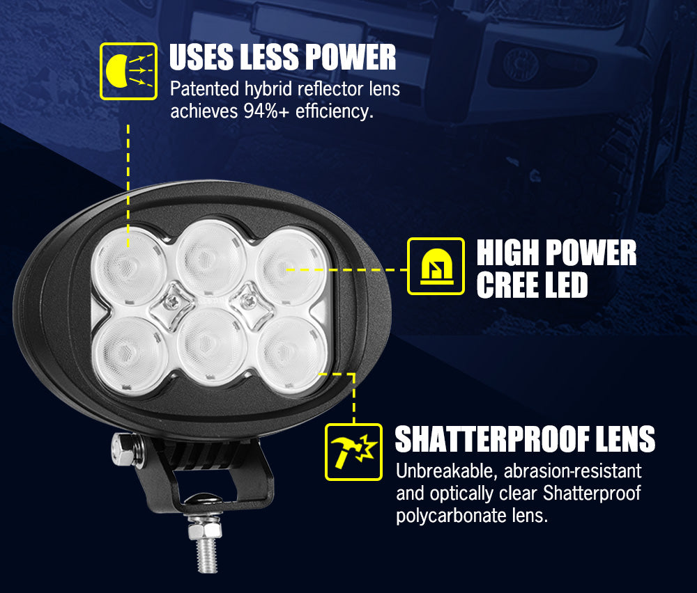 LIGHTFOX Pair 6inch 60W LED Work Light Bar Flood Driving Lamp 4WD Truck Boat 12V 24V