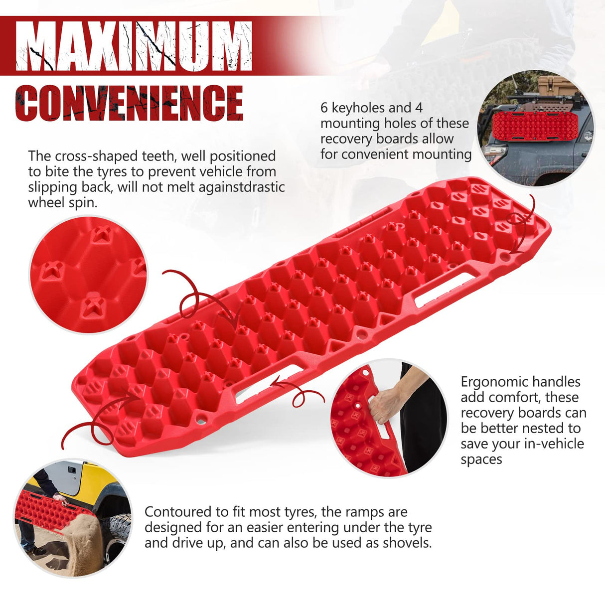 BUNKER INDUST Recovery Tracks 10T Sand Mud Snow Grass 4WD Accessory 1Pair Red