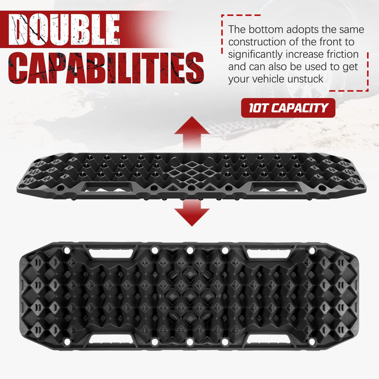 BUNKER INDUST Recovery Tracks Sand Track with Jack Base Pair 10T Mud Snow OffRoad 4WD Black