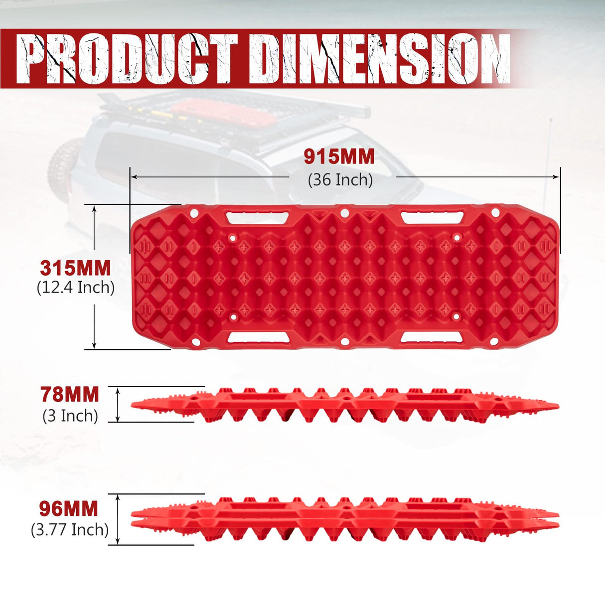 BUNKER INDUST Recovery Tracks 10T Sand Mud Snow Grass 4WD Accessory 1Pair Red