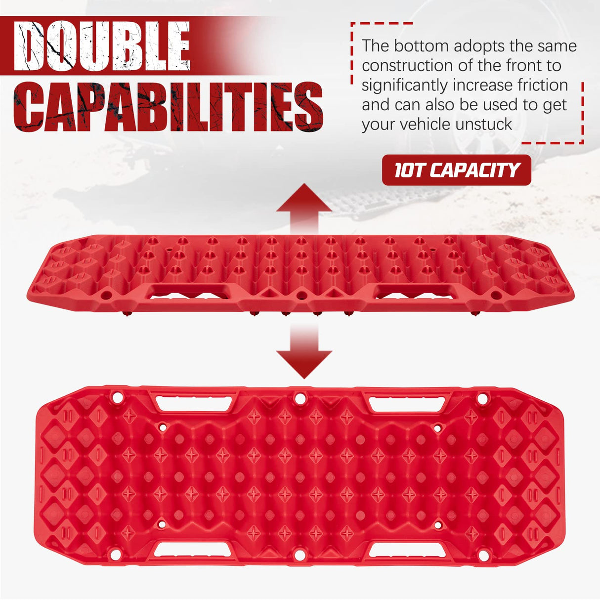 BUNKER INDUST Recovery Tracks 10T Sand Mud Snow Grass 4WD Accessory 1Pair Red