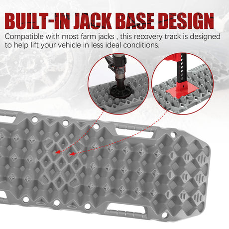 BUNKER INDUST Sand Recovery Tracks with Jack Base Mud Snow Grass Trax Car Offroad 4WD 4x4 Grey