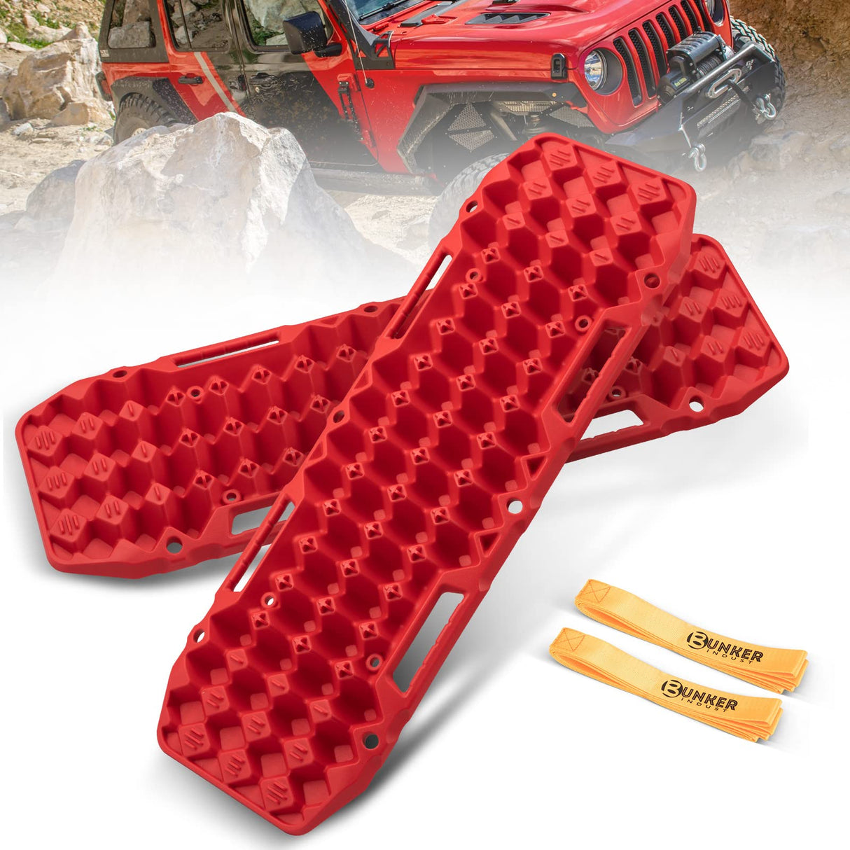BUNKER INDUST Recovery Tracks 10T Sand Mud Snow Grass 4WD Accessory 1Pair Red
