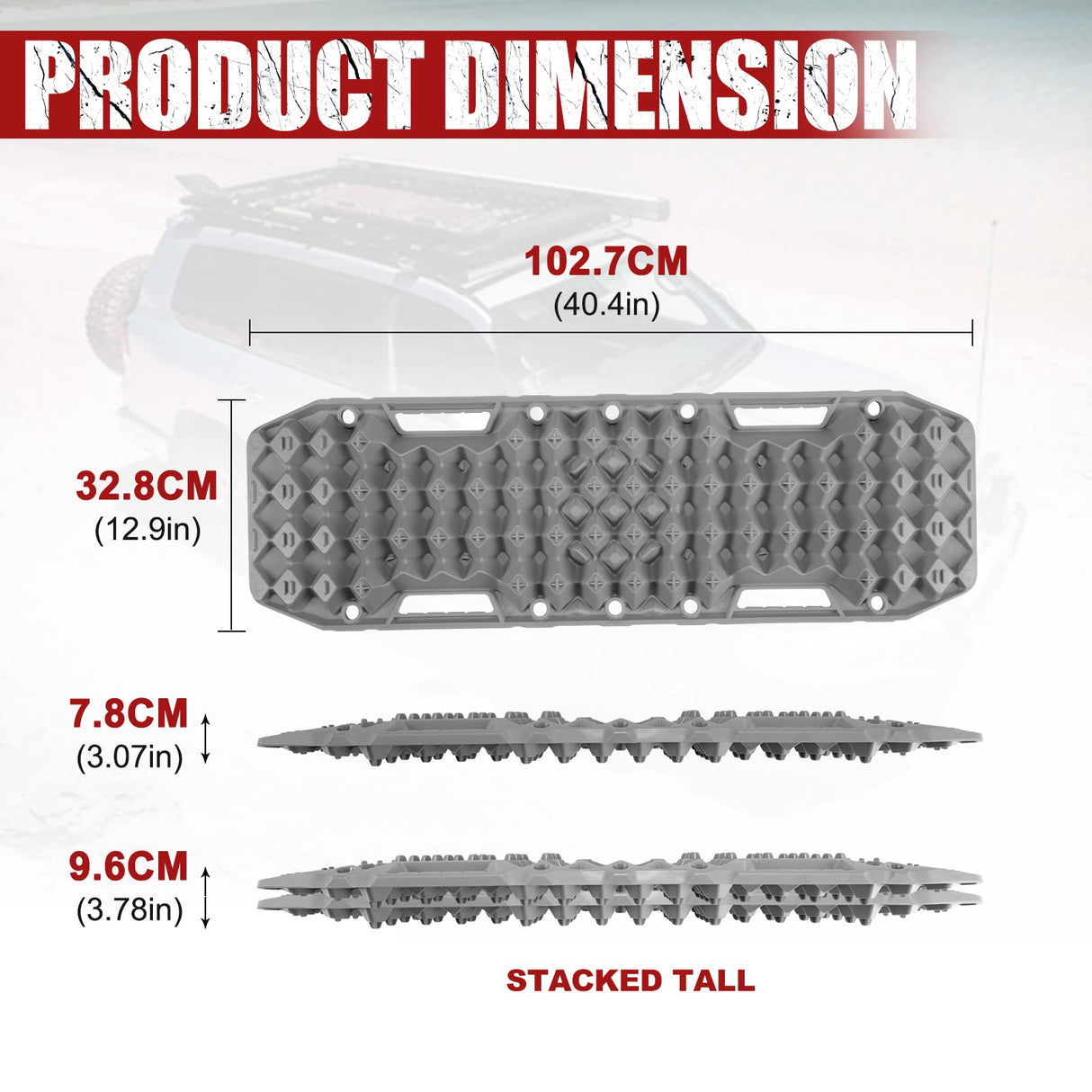 BUNKER INDUST Sand Recovery Tracks with Jack Base Mud Snow Grass Trax Car Offroad 4WD 4x4 Grey