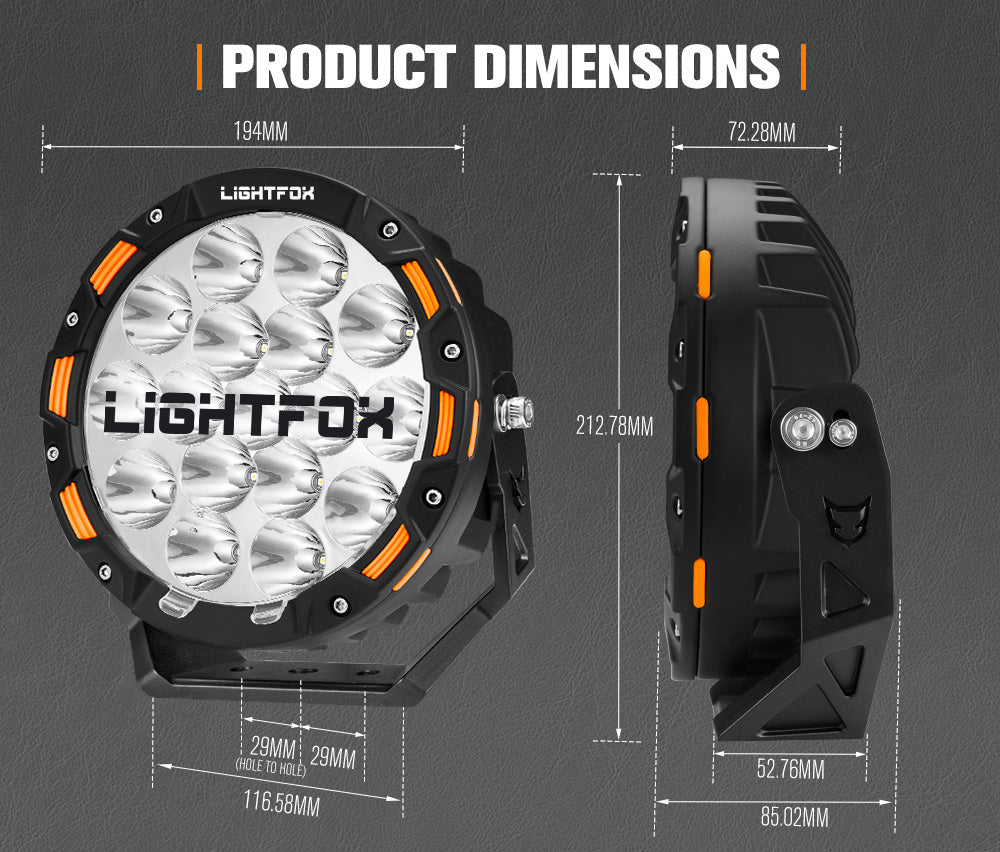 LIGHTFOX 7inch LED Driving Lights Round Spotlights Offroad Truck Headlights