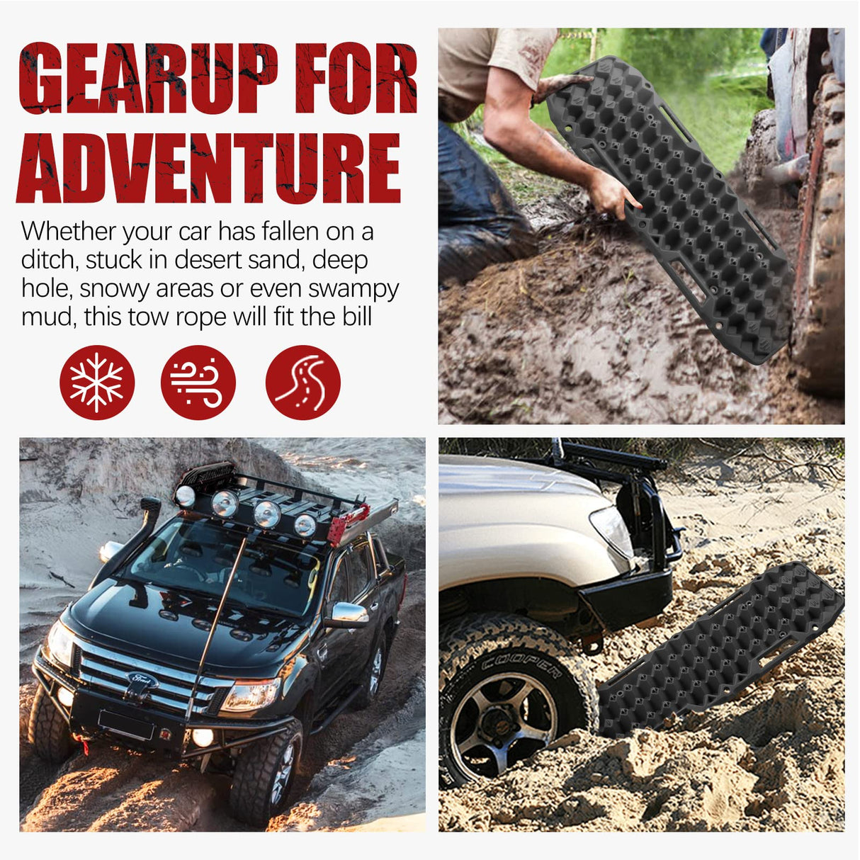 BUNKER INDUST Recovery Tracks Board 10T Sand Mud Snow Grass 4WD Accessory 1Pair