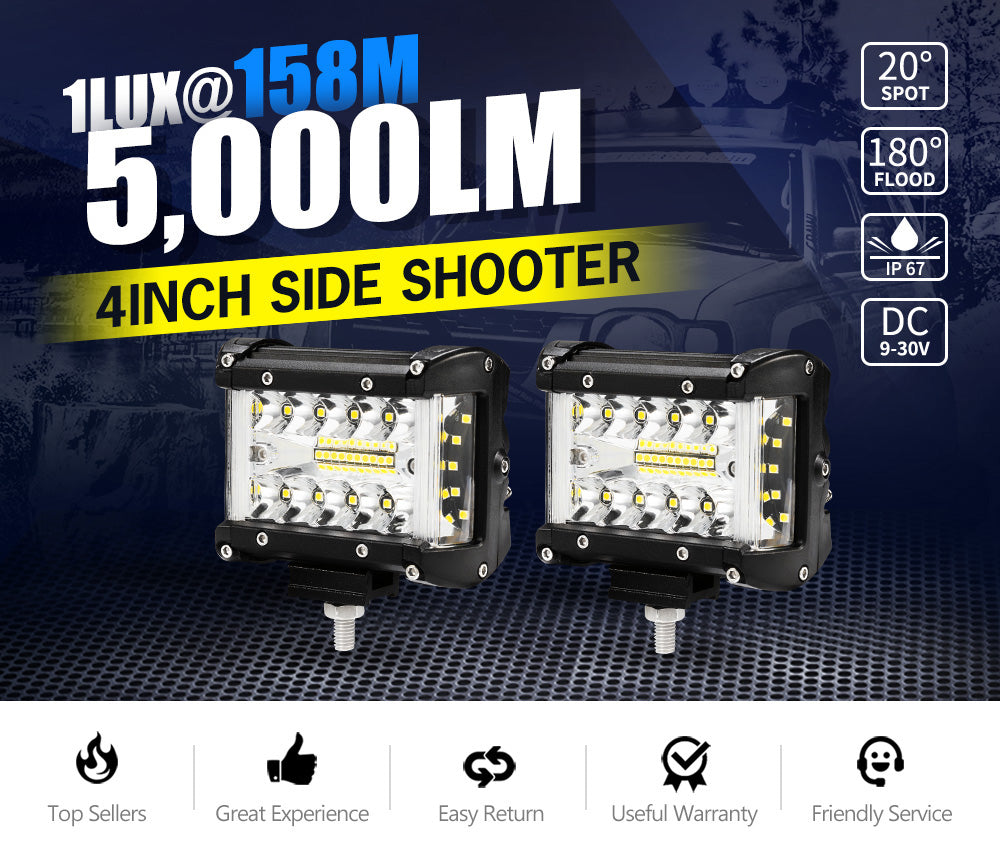 BUNKER INDUST 2X 4inch Side Shooter LED Work Light Tri-Row Pods Spot Flood Driving Lamps 4WD