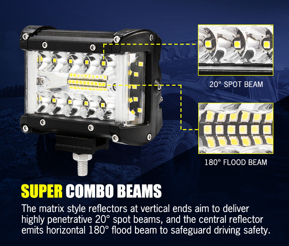 BUNKER INDUST 2X 4inch Side Shooter LED Work Light Tri-Row Pods Spot Flood Driving Lamps 4WD