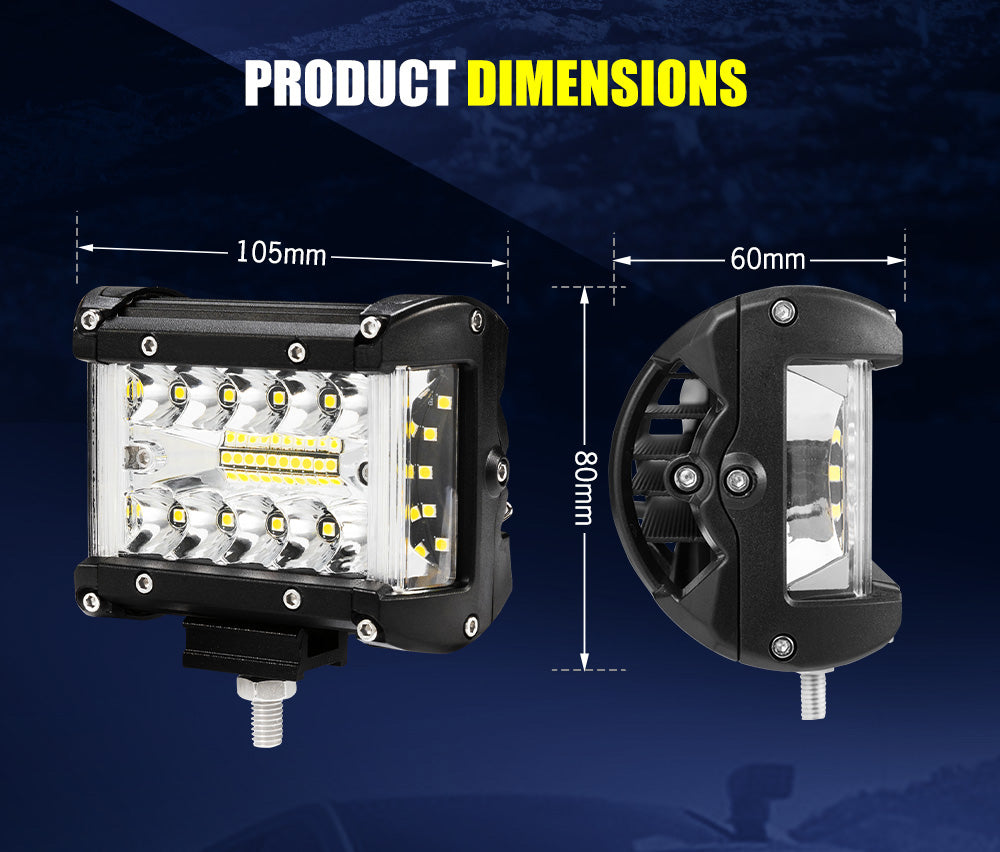 BUNKER INDUST 2X 4inch Side Shooter LED Work Light Tri-Row Pods Spot Flood Driving Lamps 4WD