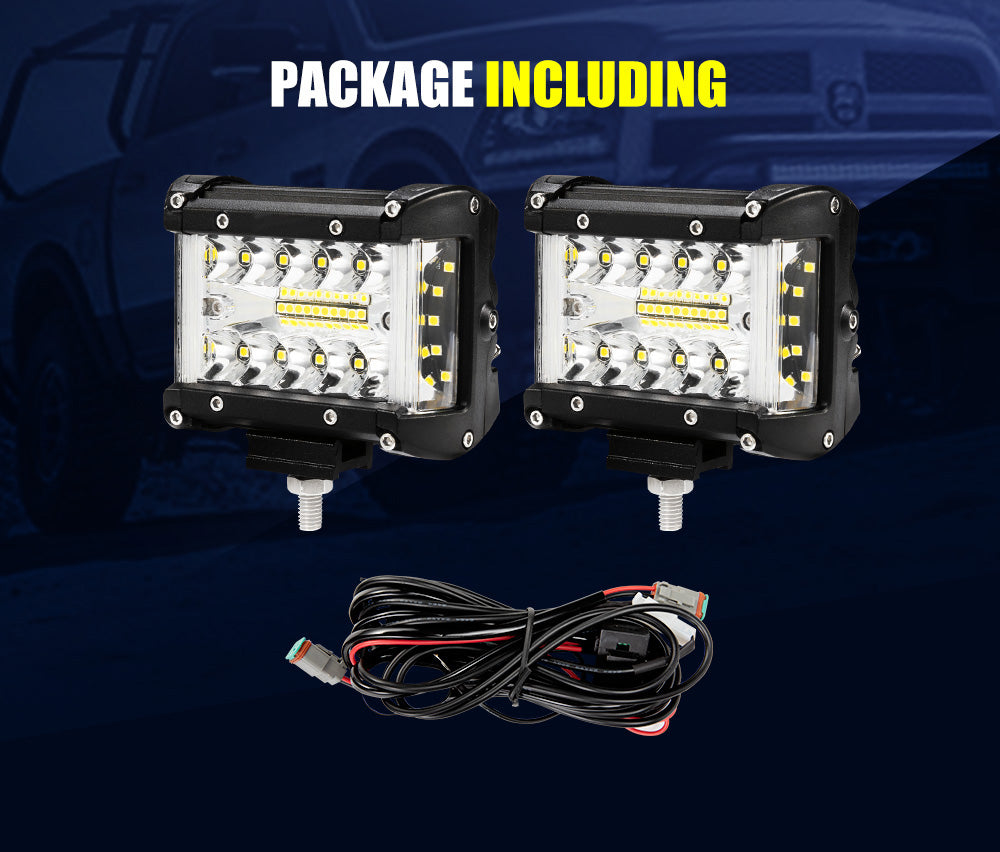 BUNKER INDUST 2X 4inch Side Shooter LED Work Light Tri-Row Pods Spot Flood Driving Lamps 4WD