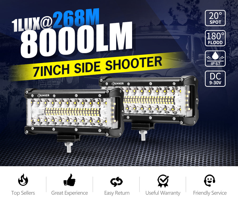 BUNKER INDUST 2x 7inch LED Light Bar Side Shooter Pods Combo Beam Work Driving OffRoad 4WD