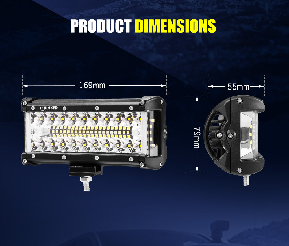 BUNKER INDUST 2x 7inch LED Light Bar Side Shooter Pods Combo Beam Work Driving OffRoad 4WD