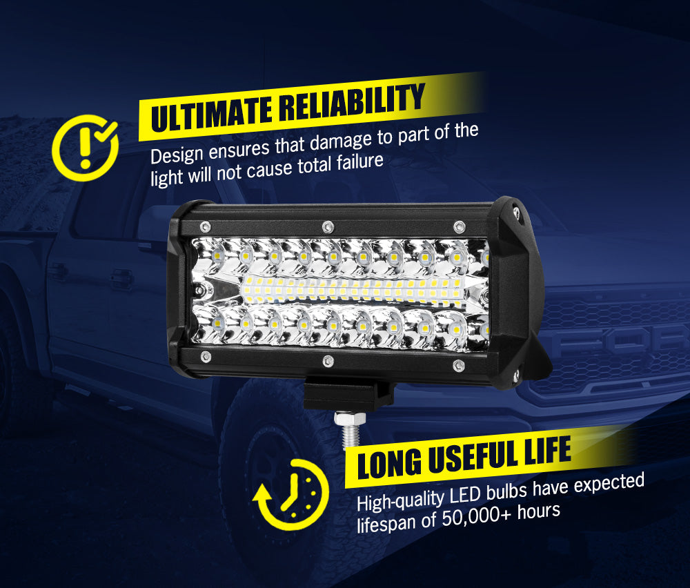 LIGHTFOX 2x 7inch LED Light Bar Spot Flood Combo Work Driving Lights OffRoad 4WD 6"