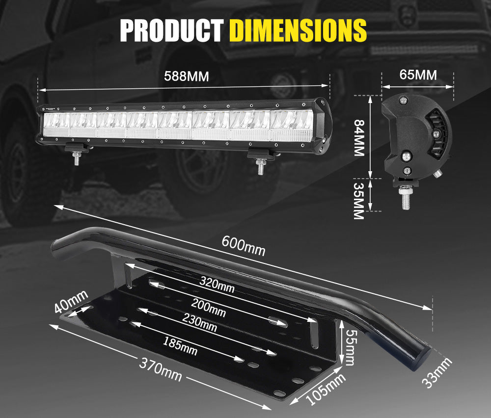 DEFEND INDUST 23inch LED Light Bar Combo Driving Lamp with Plate Frame Offroad 4x4