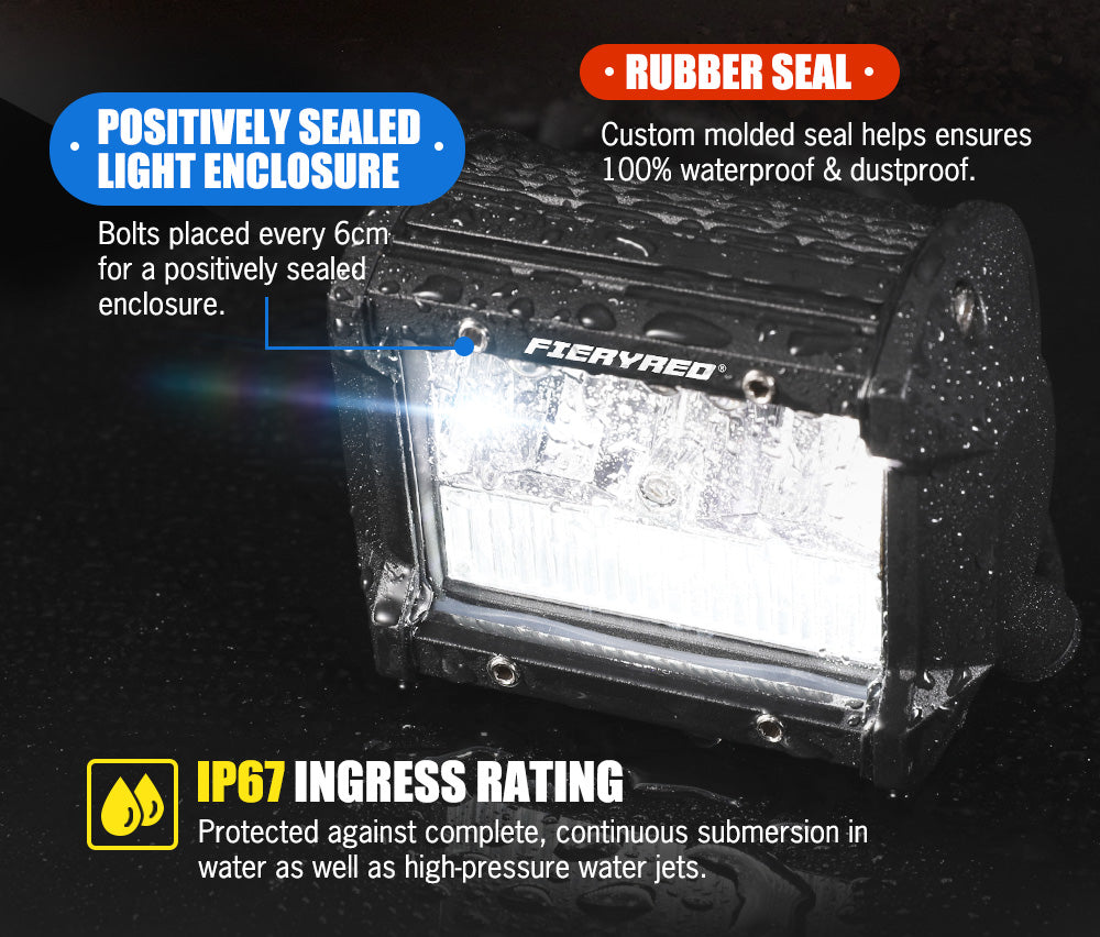 FIERYRED 4x 4inch LED Light Bar Spot Flood Reverse 4WD 12V 24V