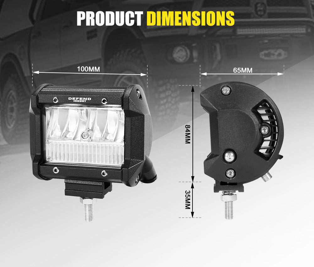 DEFEND INDUST 4x 4inch LED Light Bar Spot Flood Reverse 4WD 12V 24V