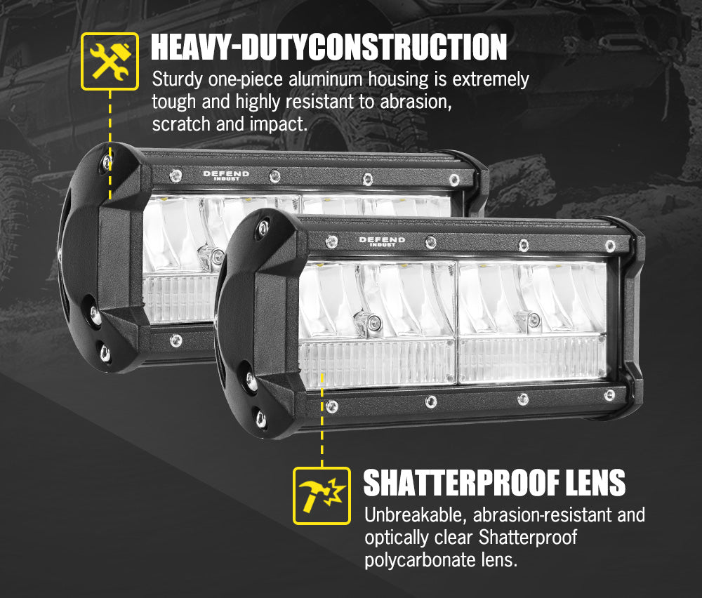 DEFEND INDUST 2x 7inch LED Light Bar Spot Flood Work Driving Reverse Offroad