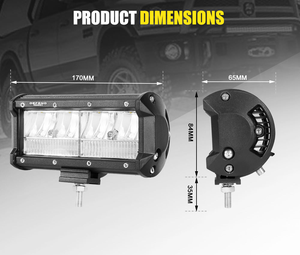 DEFEND INDUST 2x 7inch LED Light Bar Spot Flood Work Driving Reverse Offroad