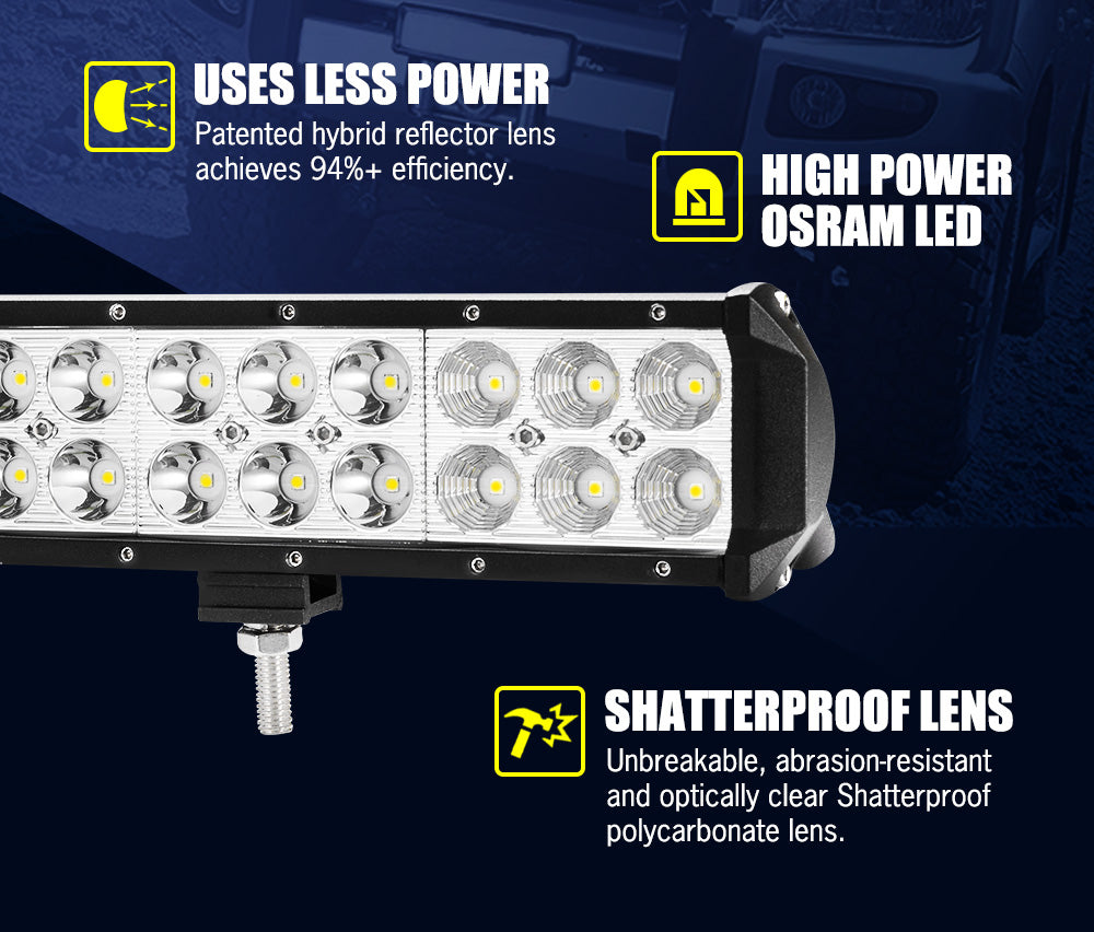 LIGHTFOX 20Inch LED Light Bar Spot Flood Work Driving Light + 23'' Number Plate Frame