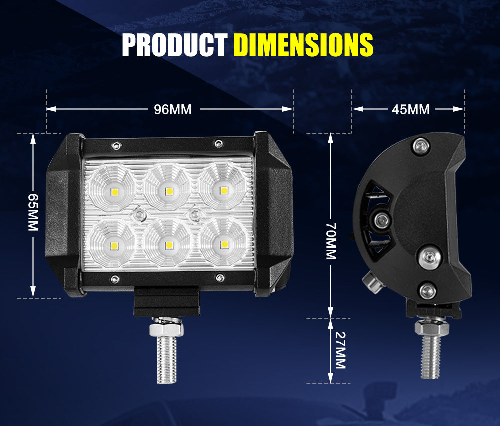 LIGHTFOX 2x 4inch LED Work Light Flood Beam Dual Row Work Fog Lamp Offroad 4x4WD