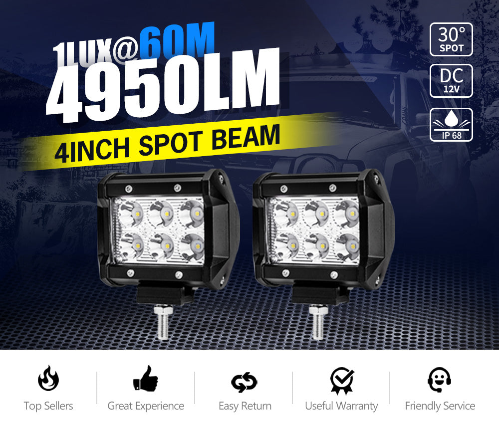 2 x 4inch LED Work Light  Reverse Spot Beam Driving Light Offroad 4x4