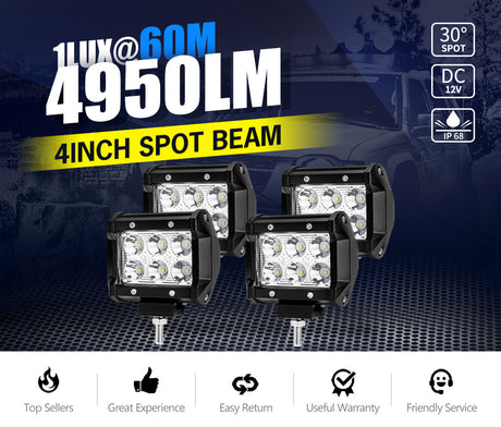 4 x 4inch LED Work Light  Reverse Spot Beam Driving Light Offroad 4x4