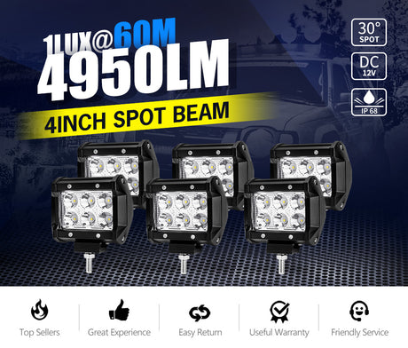 6 x 4inch LED Work Light  Reverse Spot Beam Driving Light Offroad 4x4