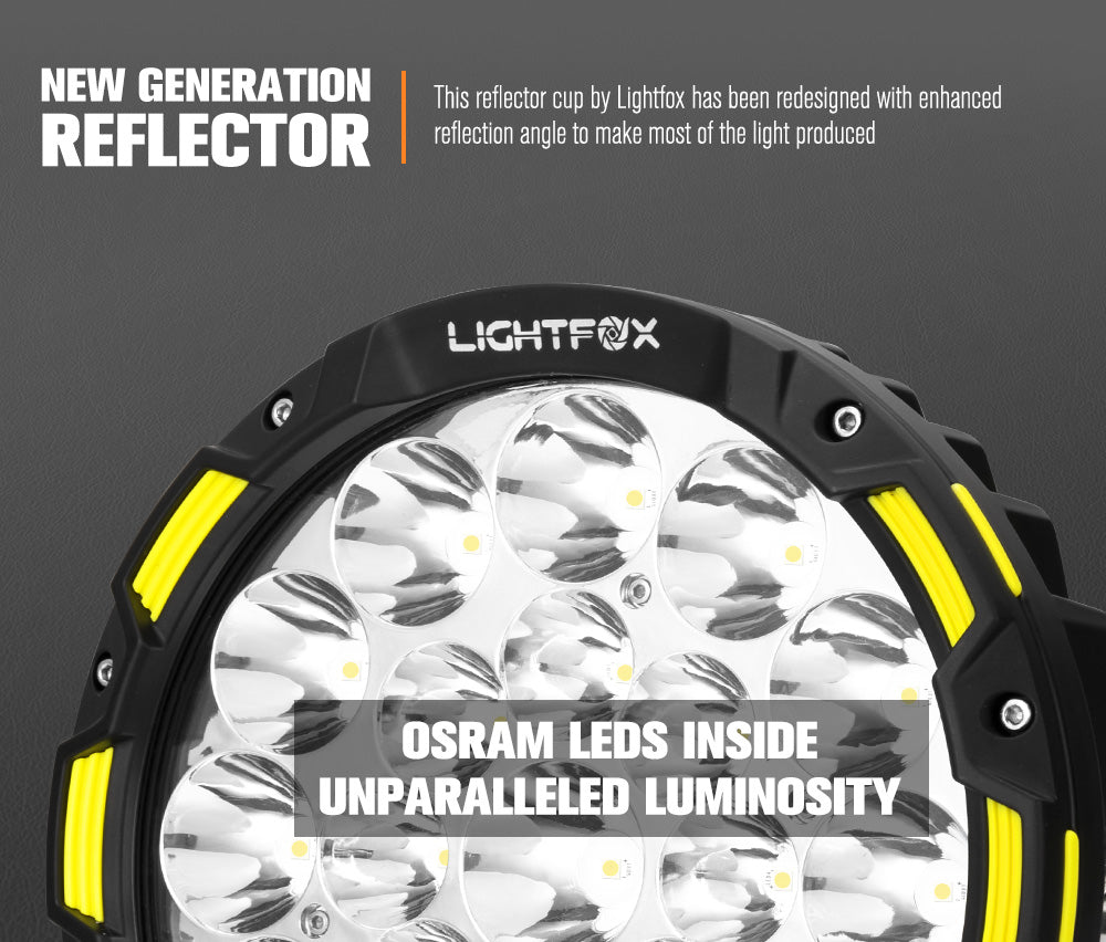 LIGHTFOX 9inch LED Spot Driving Lights Round Slim Spotlights 4x4 OffRoad SUV