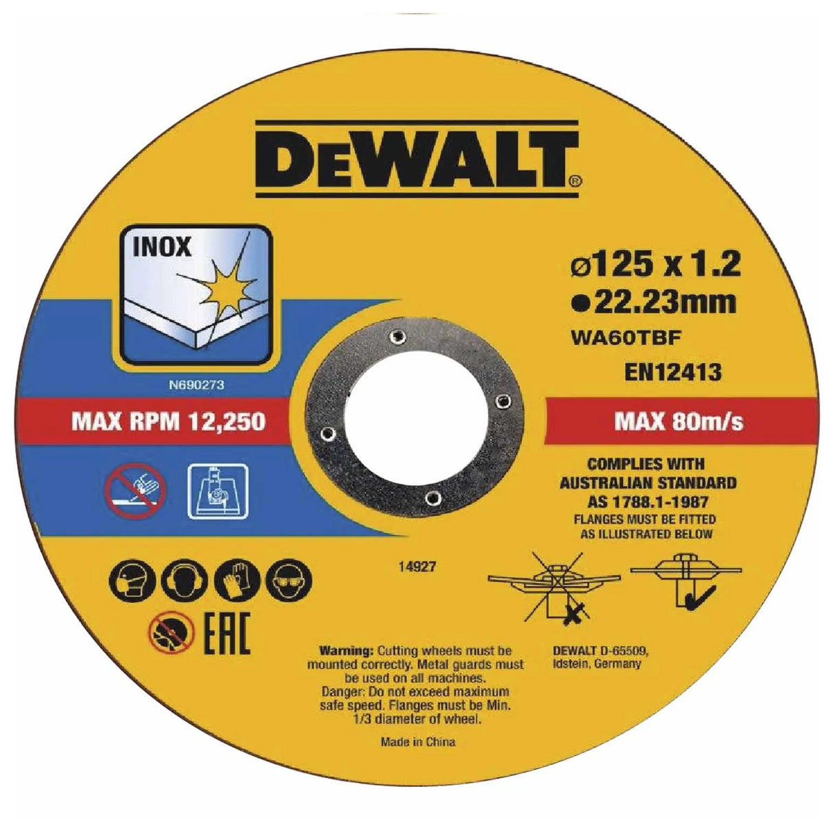 DeWalt 125mm x 1.2 x 22.23mm Thin Cut High Performance Bonded Disc 10pk DT43922-QZ