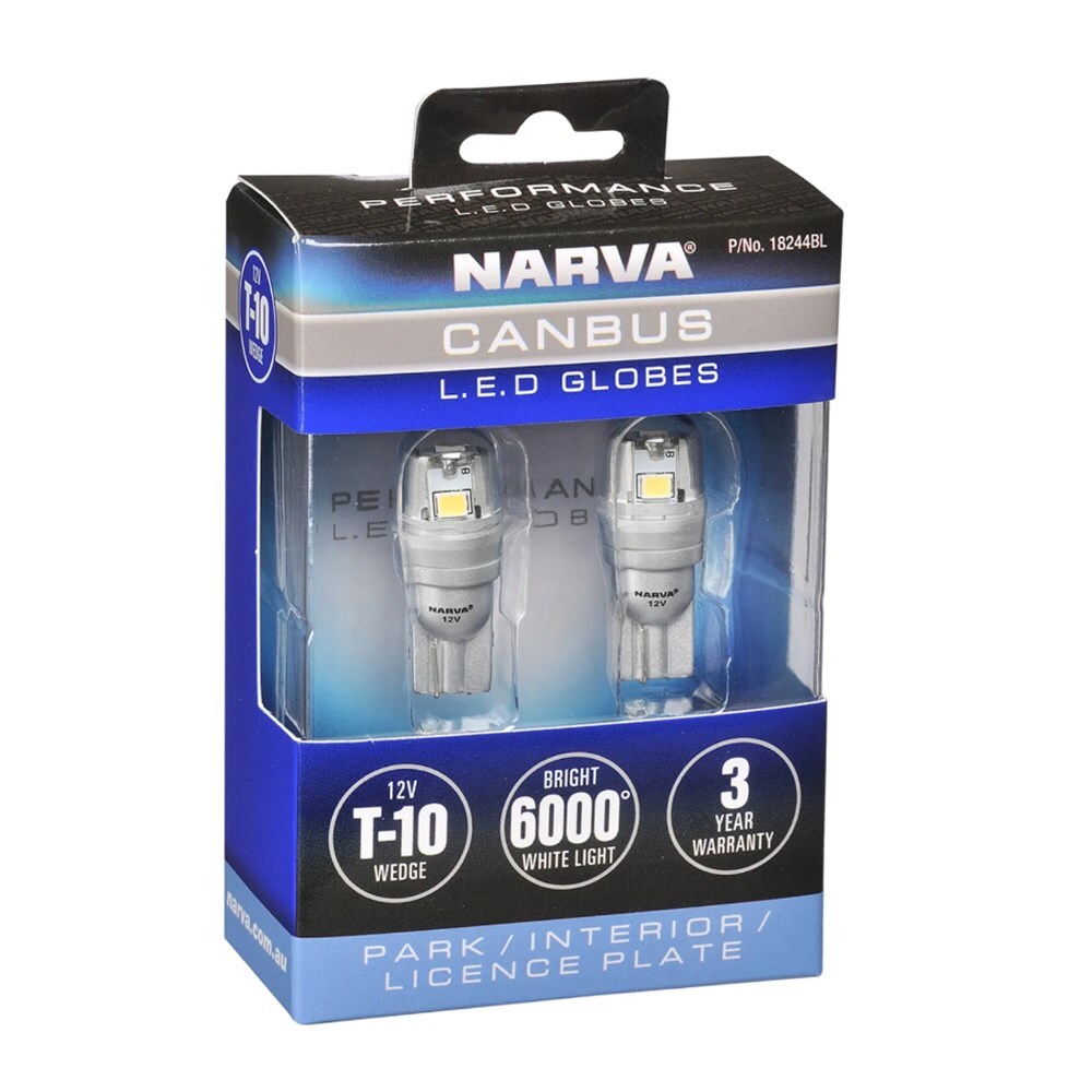 Narva 18244BL 12V T10 CANBUS Compatible LED Wedge Globes Twin Pack