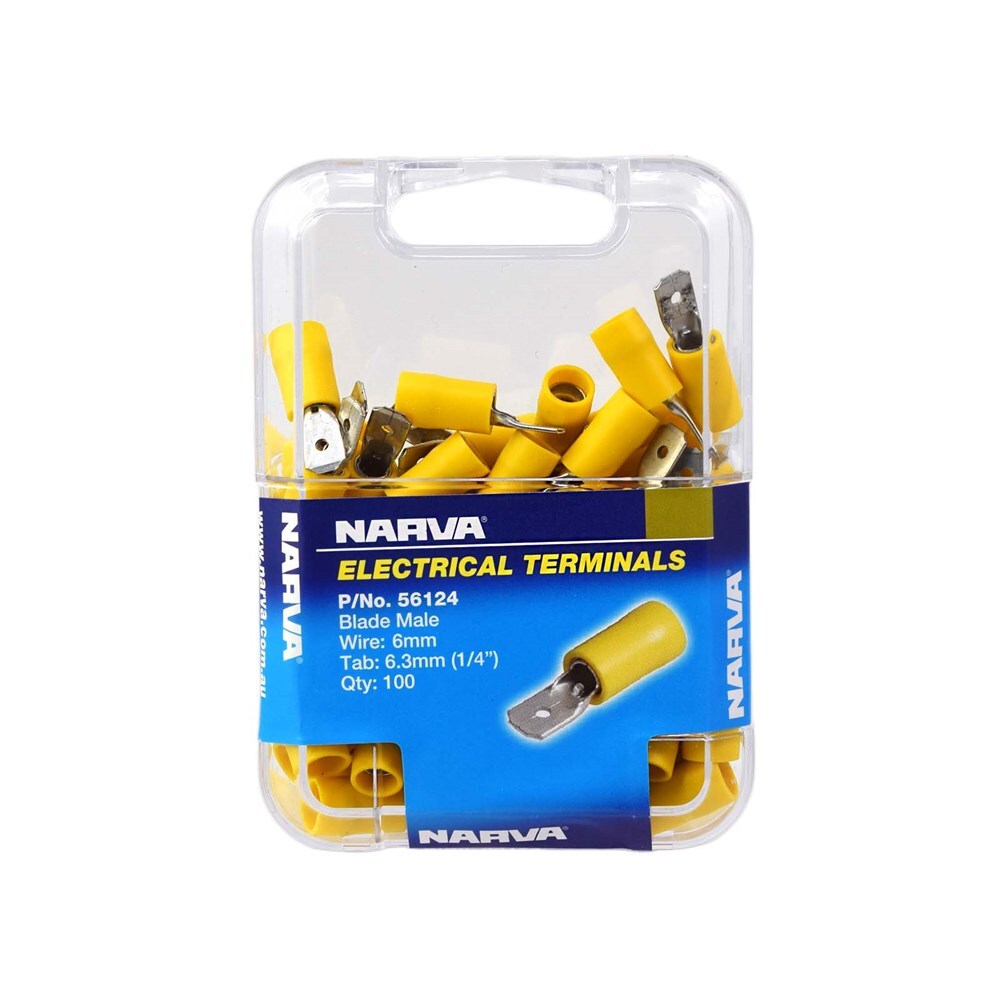 Narva 56124 6.3 X 0.8mm Male Blade Terminal Yellow (100 Pack)