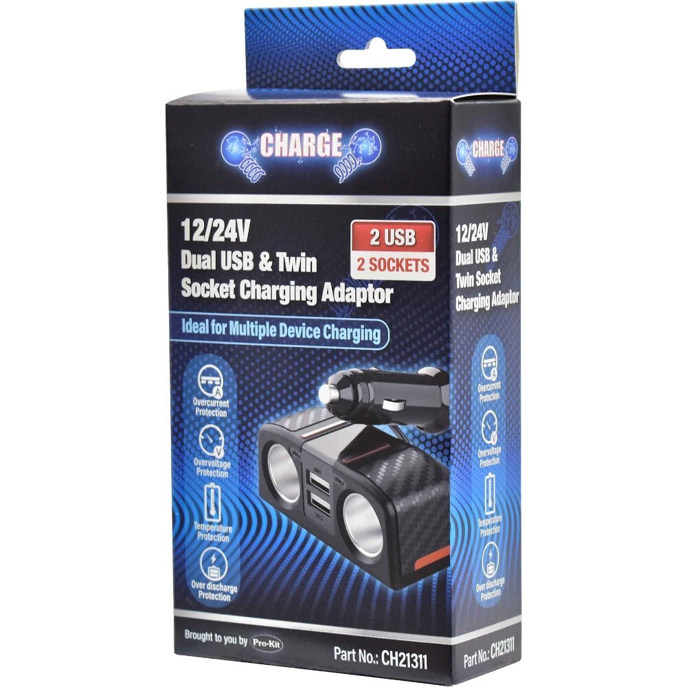 ProKit 12/24V Dual USB & Twin Socket Charging Adaptor