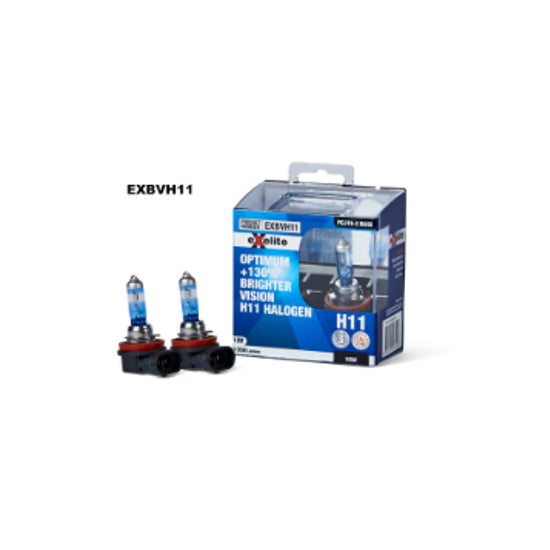 Exelite Halogen Headlight Bulbs H11 12V 55W + 130% 2x Pack 64211NBU-HCB